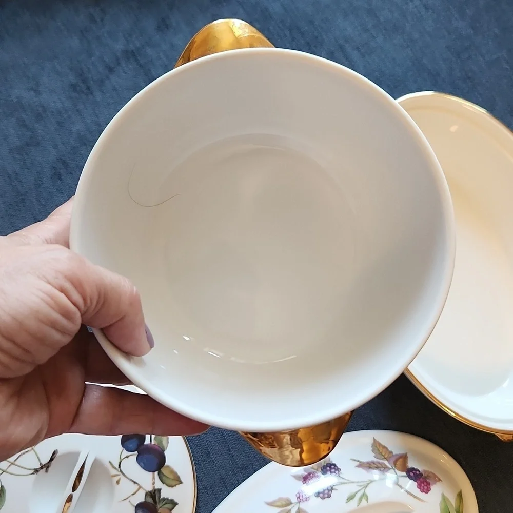 Set of 2 Vtg Royal Worcester Evesham Casserole Dish w/lids Fruits & Veg Prints